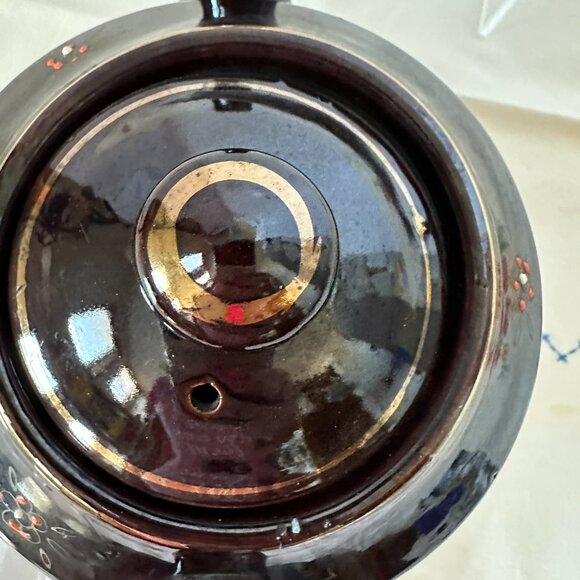 1940 - 1950's Vintage Japanese Moriage Teapot Brown Betty Style Glazed Gold Trim - Picture 7 of 14